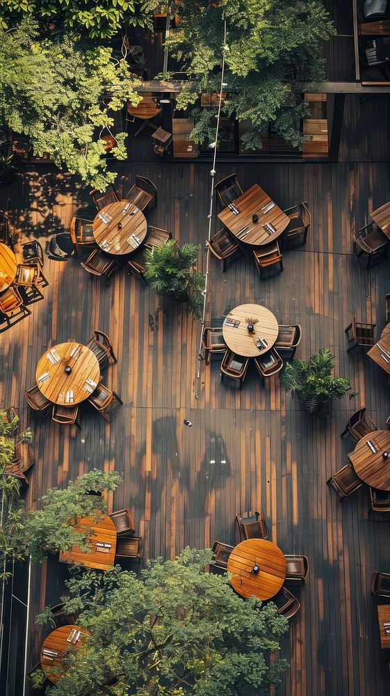 Aerial top down view of Restaurant architecture outdoors nature.