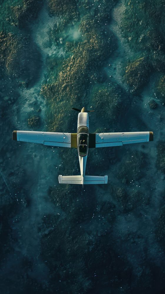 Aerial top down view of small Plane airplane aircraft seaplane.