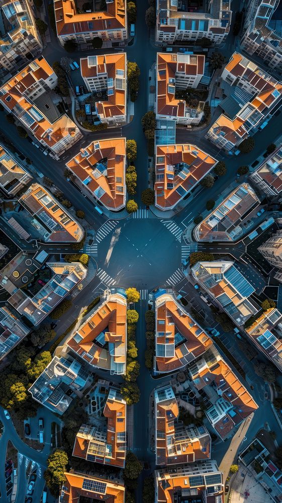 Aerial top down view of Smart city architecture cityscape outdoors.
