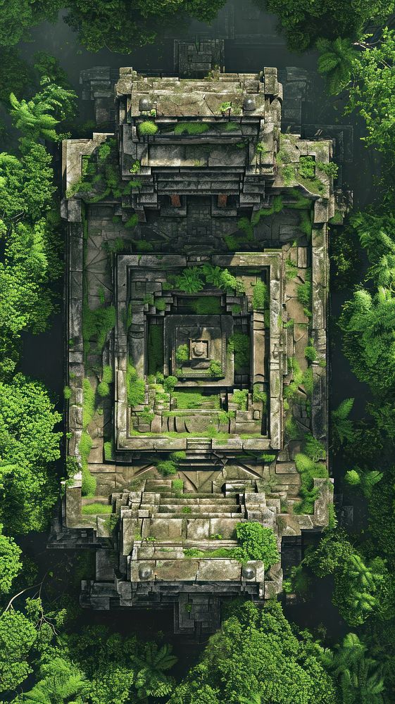 Aerial top down view ofAncient temple outdoors ancient nature.