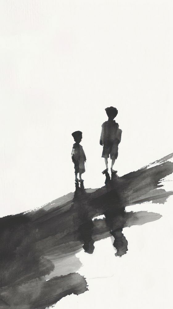 Children silhouette outdoors drawing.