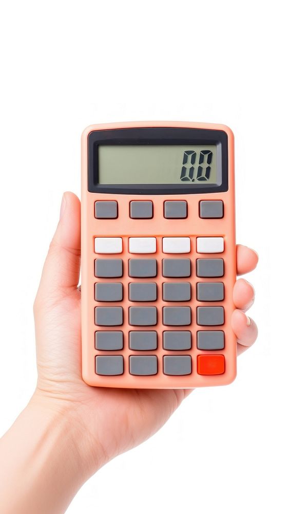 Hand holding calculator white background mathematics electronics. AI generated Image by rawpixel.