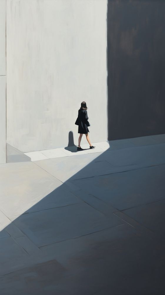 Minimal space a woman walking city architecture.
