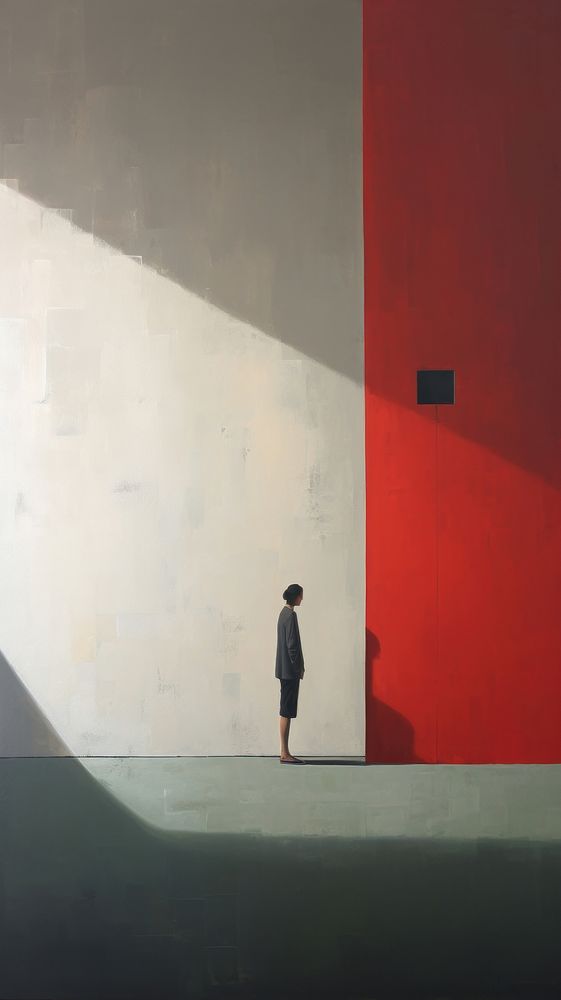 Minimal space a woman standing wall architecture painting.