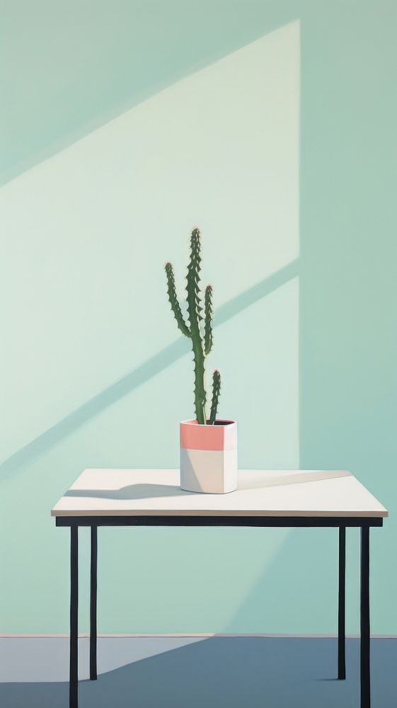 Minimal space a cactus on a table furniture plant architecture.