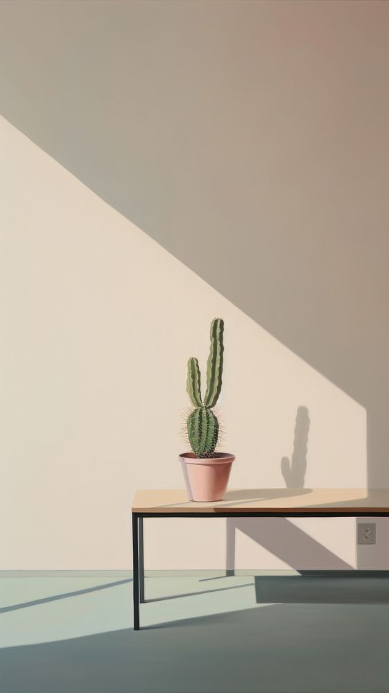 Minimal space a cactus on a table shadow plant architecture.