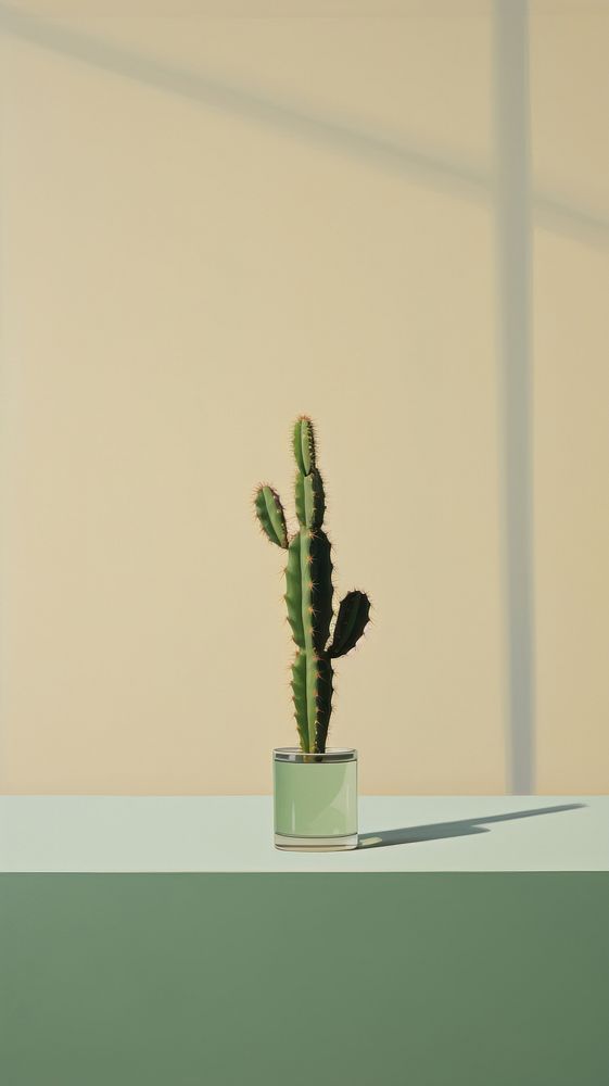 Minimal space a cactus on a table plant houseplant flowerpot.