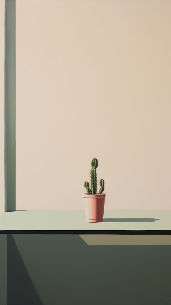 Minimal space a cactus on a table window windowsill plant.