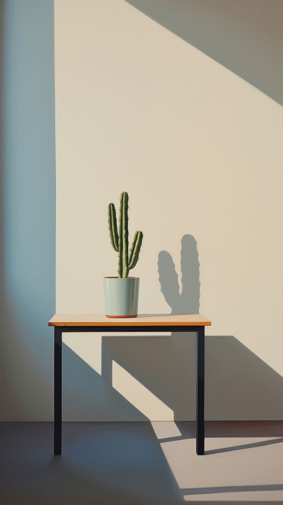 Minimal space a cactus on a table furniture shadow plant.