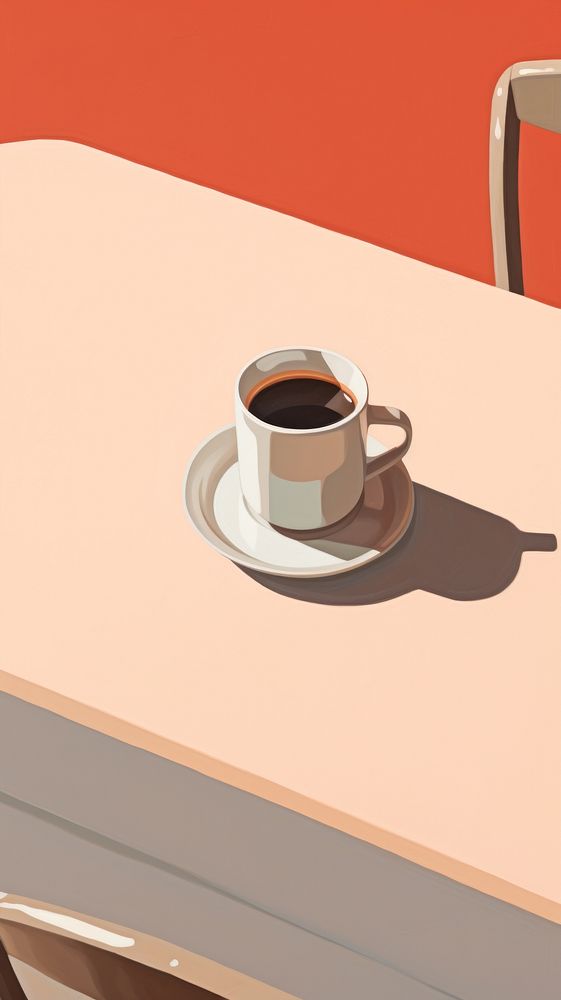 Minimal space a coffee on cafe table furniture saucer drink.