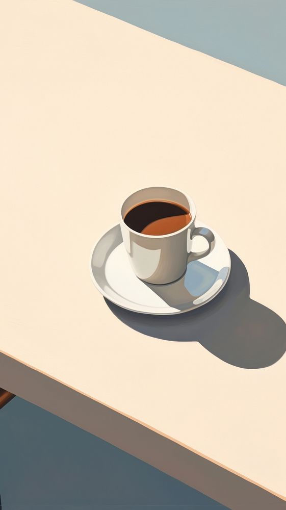 Minimal space a coffee on cafe table saucer shadow drink.