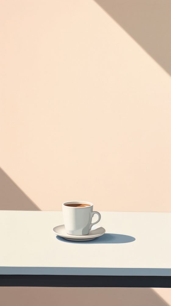 Minimal space a coffee on cafe table furniture saucer shadow.