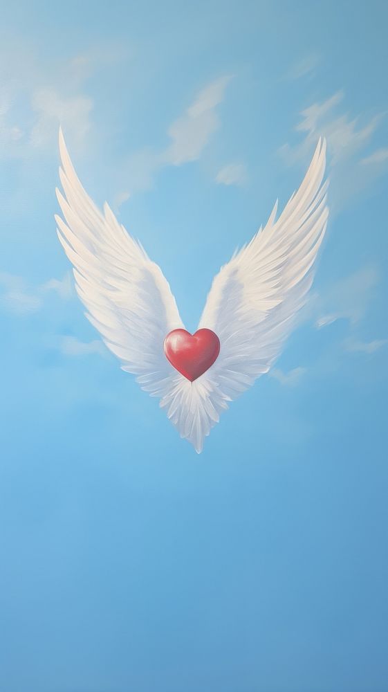 Minimal space a heart with wings symbol flying blue.