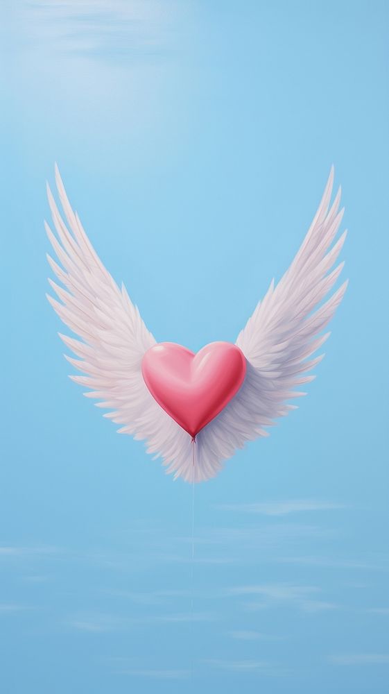Minimal space a heart with wings flying blue bird.