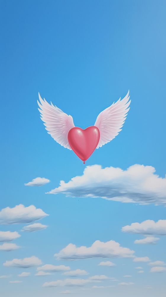 Minimal space a heart with wings symbol flying blue.