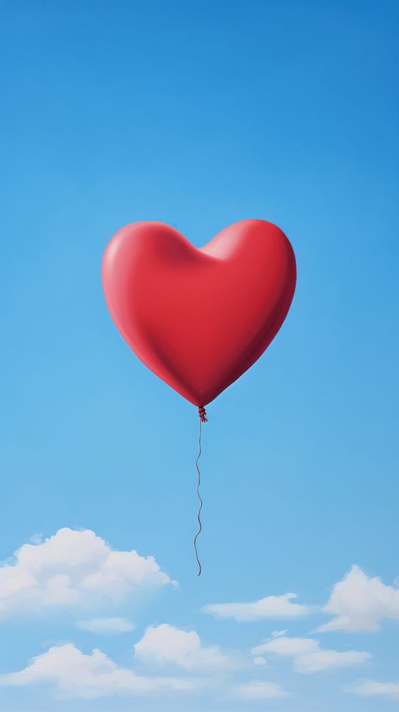 Minimal space a heart shaped balloon flying blue sky.
