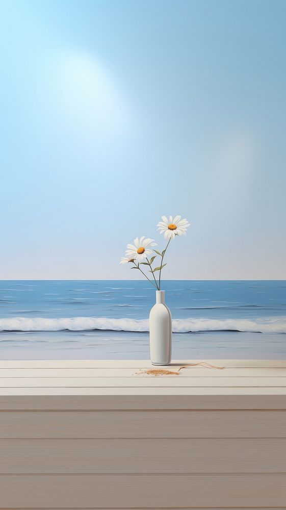 Minimal space daisy vase beach outdoors horizon.