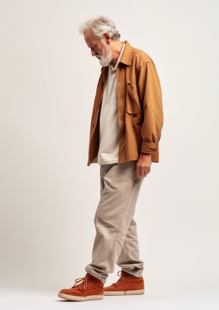 Photo of tired old man footwear standing walking.