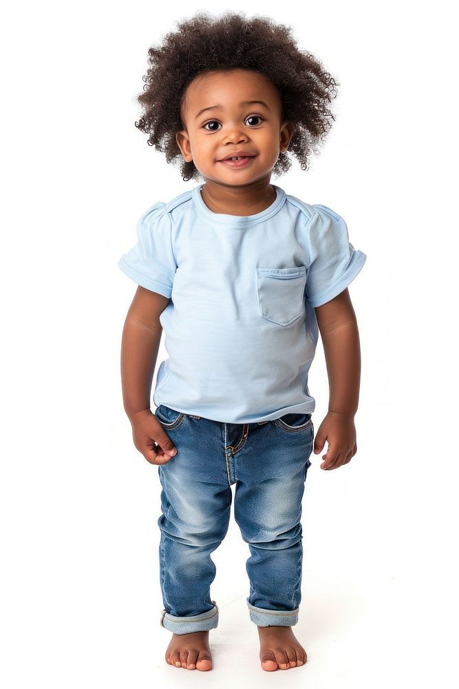 Photo of toddler portrait standing jeans.