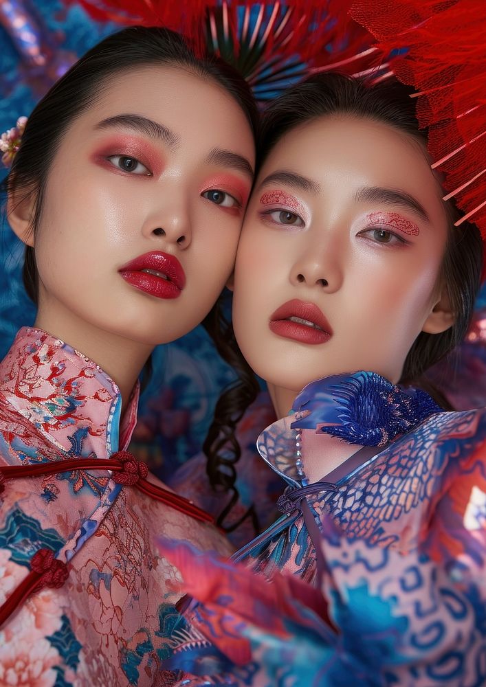 Pink Mandarin Collar cosmetics portrait fashion.