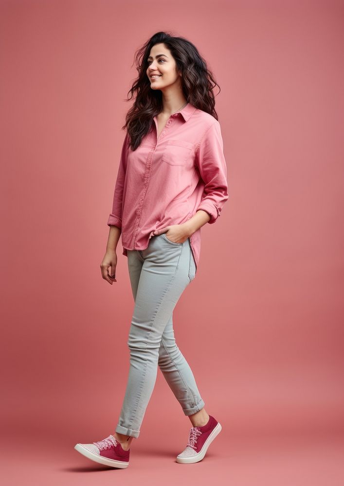 Photo of woman sleeve jeans pants.