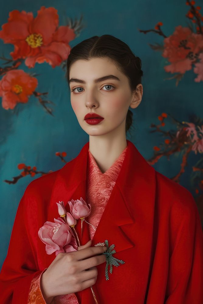 Red overcoat portrait holding fashion.
