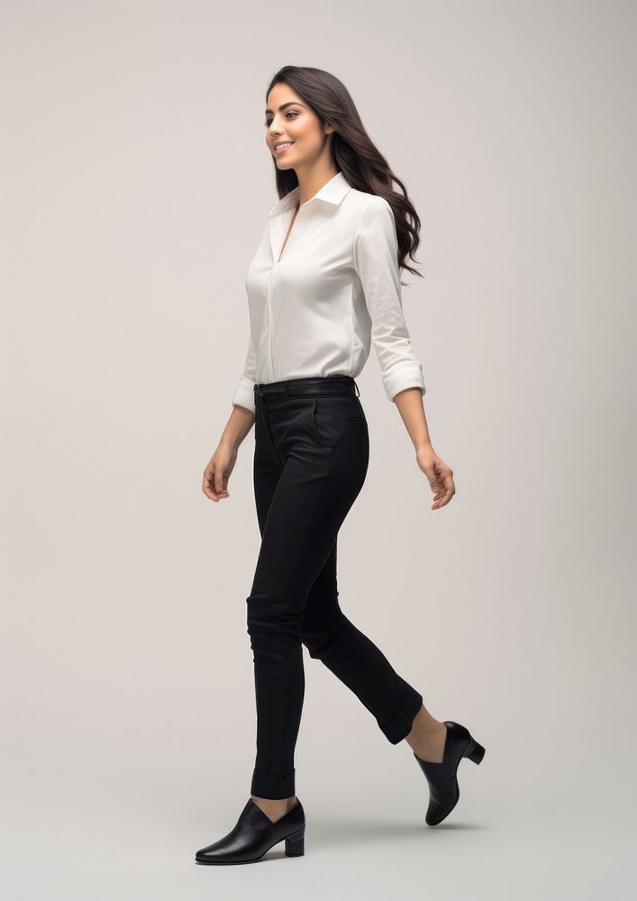 Photo of business woman footwear sleeve blouse.