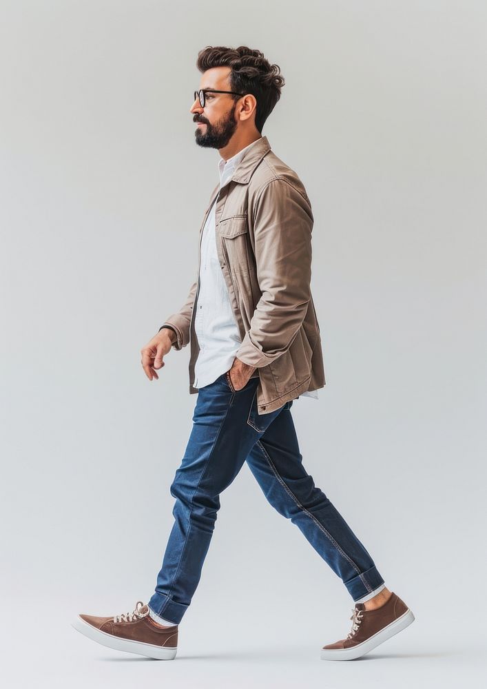 Photo of business man walking footwear jeans.