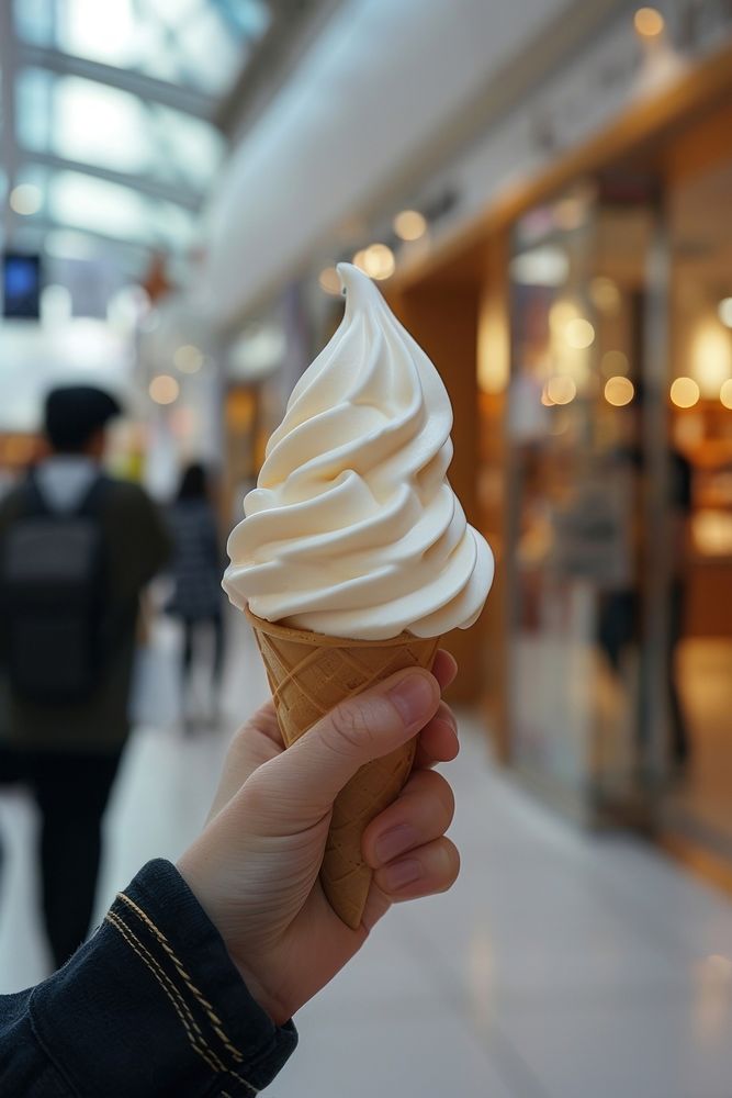 Photo of hand holding soft serve dessert cream adult.