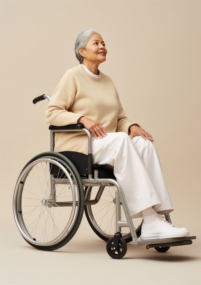 Photo of old woman sitting wheelchair adult.