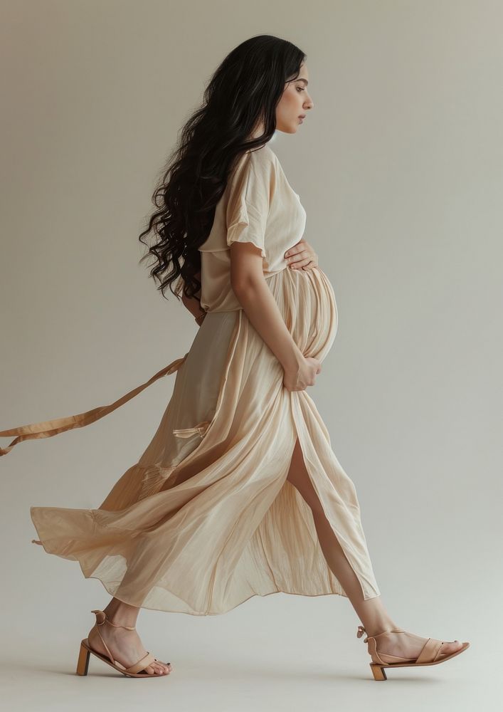 Photo of pregnant woman footwear fashion walking.