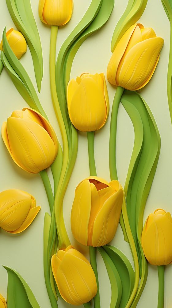 Tulip bas relief small pattern wallpaper flower yellow.