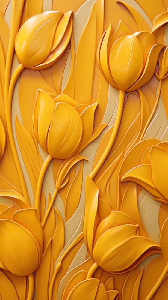 Tulip bas relief small pattern yellow wallpaper art.