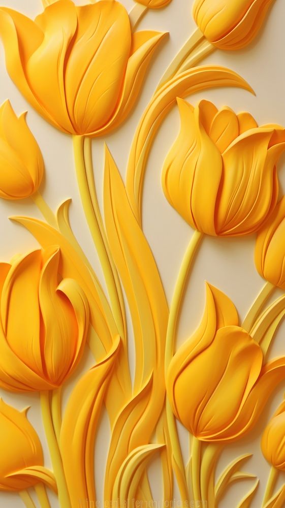 Tulip bas relief small pattern flower yellow petal.