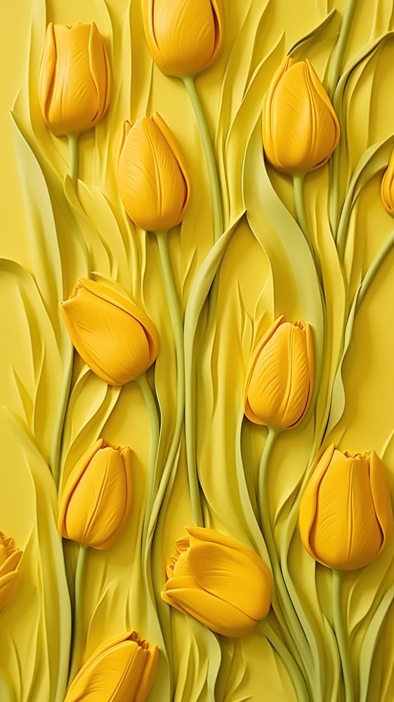 Tulip bas relief small pattern yellow flower petal.