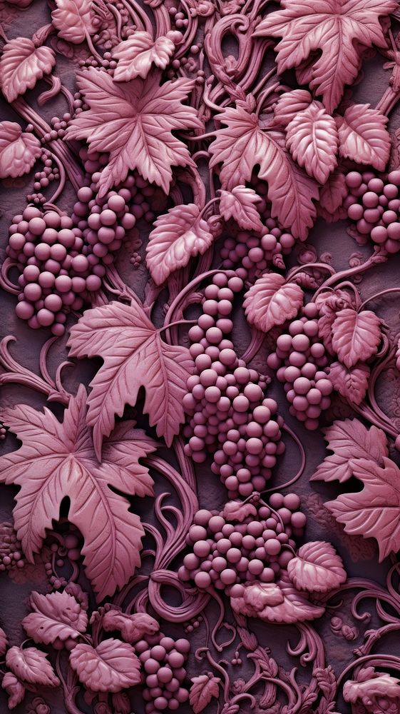 Vine bas relief small pattern oil paint art grapes fruit.