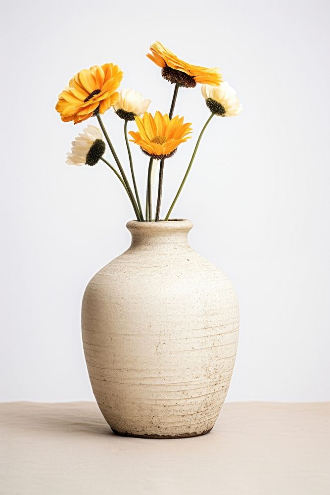 Pottery off-white flower vase pottery cookware blossom.