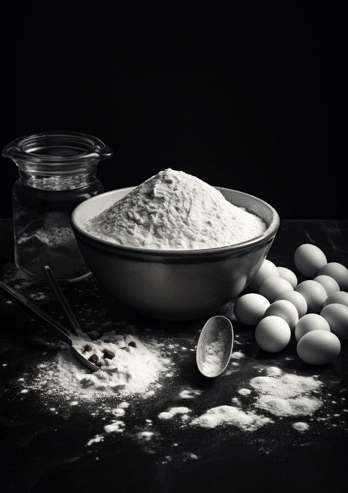 Aesthetic Photography of baking flour black white.