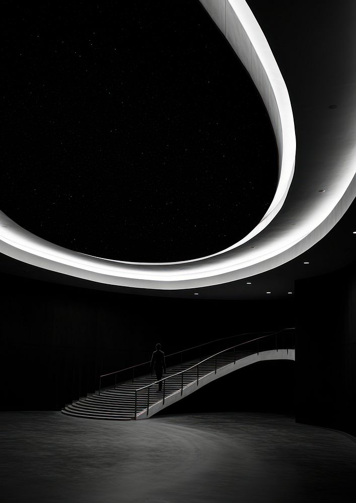 Photography of galaxy architecture monochrome staircase.