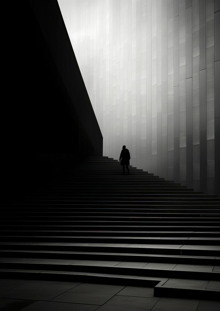 Aesthetic Photography of walking architecture silhouette staircase.