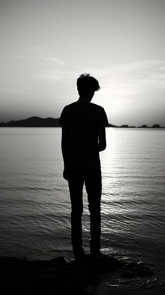 Photography boy silhouette backlighting monochrome standing.