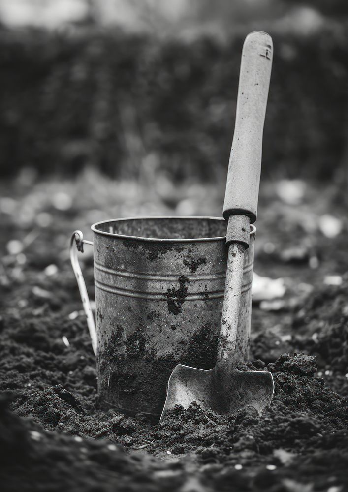 Aesthetic Photography gardening bucket black white.