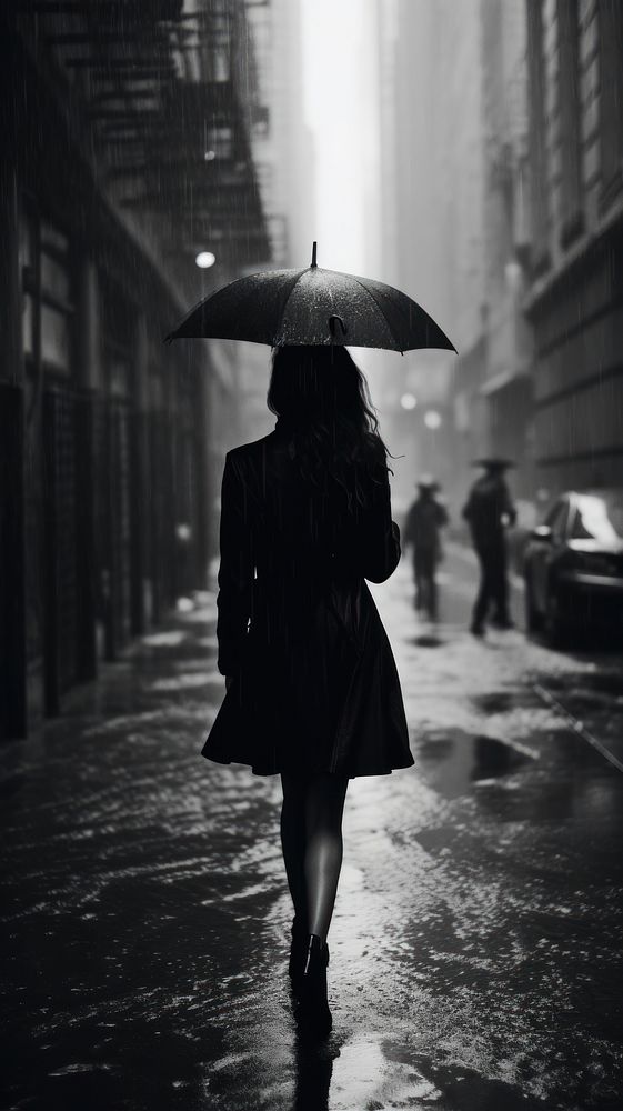 Photography raining city monochrome walking.
