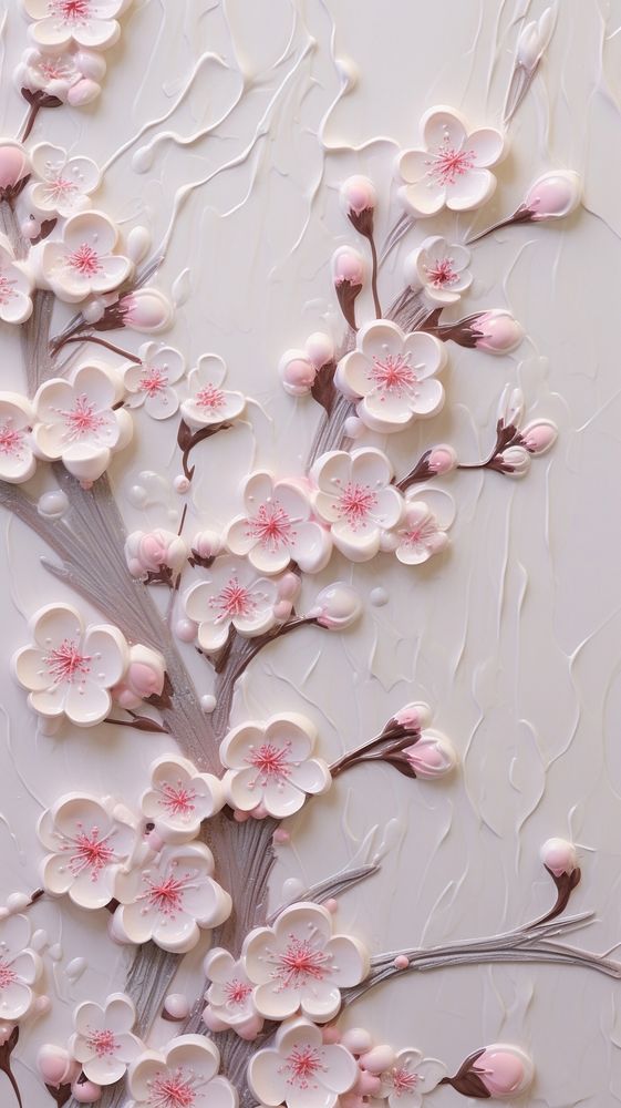 Cherry blossom bas relief small pattern oil paint flower petal plant.