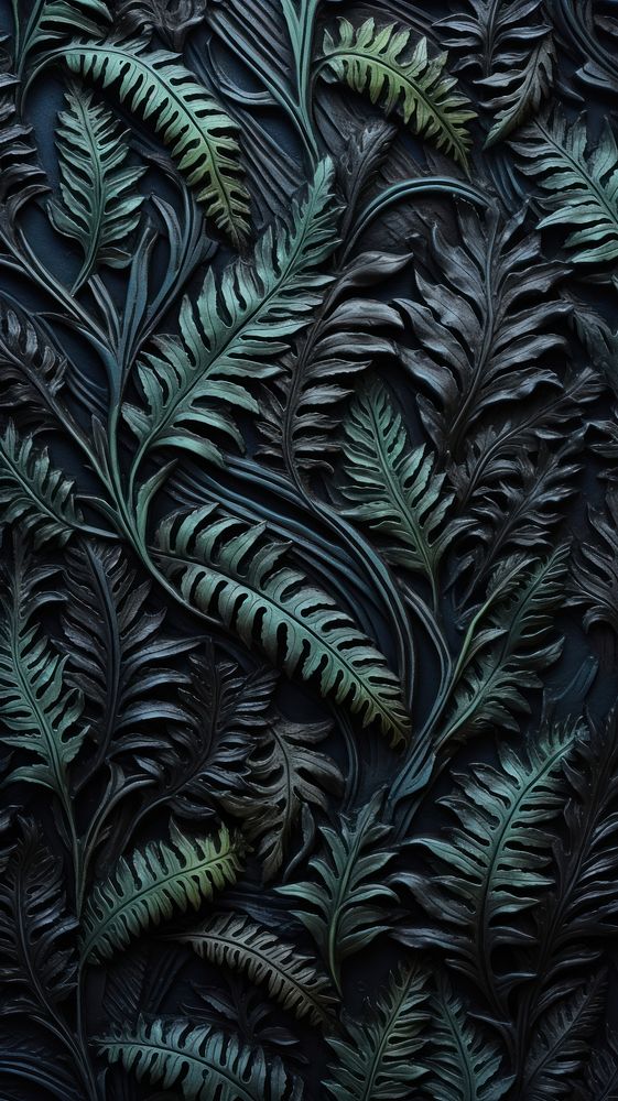 Fern bas relief small pattern black plant backgrounds.