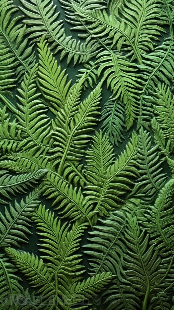 Fern bas relief small pattern plant green leaf.