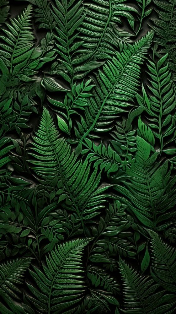 Fern bas relief small pattern green plant leaf.