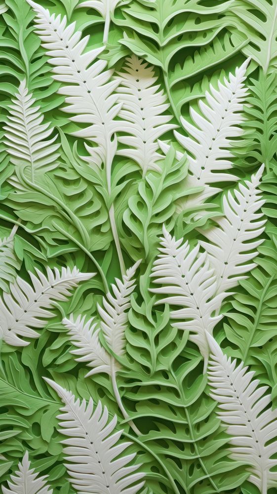 Fern bas relief small pattern plant green leaf.