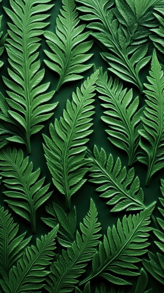 Fern bas relief small pattern green plant leaf.