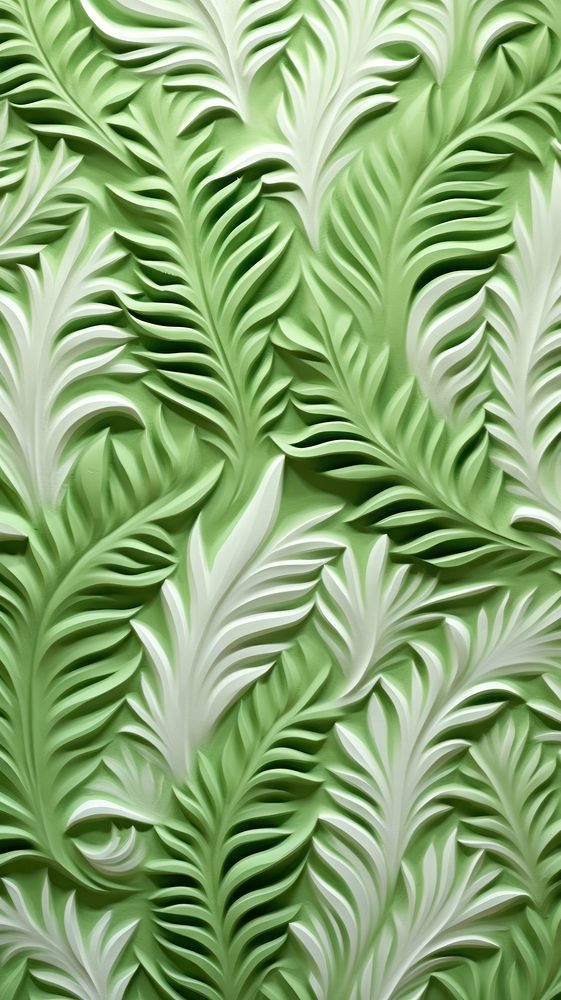 Fern bas relief small pattern green wallpaper plant.